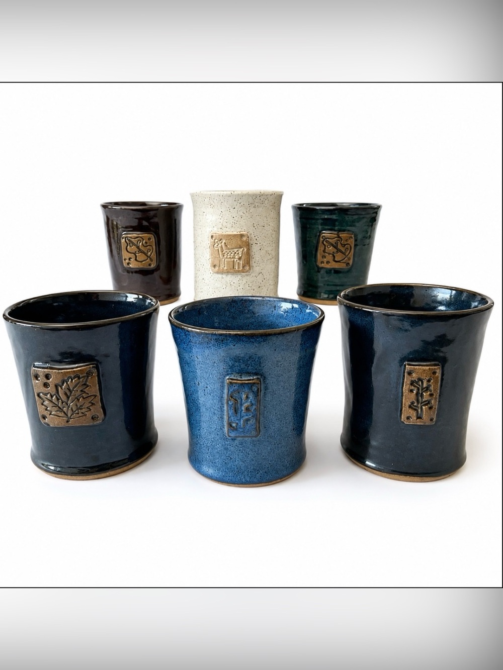 Artisan Nature Inspired Applied Studio Art Tumblers Handle less Mugs Set Of 6
